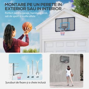 SPORTNOW Coș de Baschet de Perete, Mini Coș de Baschet cu Panou Indestructibil și Cerc din Oțel, 113x61x73 cm, Negru | Aosom Romania