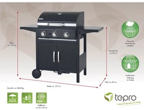 Tepro 3152 Grătar cu gaz Mayfield 3, 3 arzătoare,127 x 58 x 103 cm