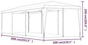 Cort de petrecere cu 8 pereti din plasa, albastru, 3x9 m, HDPE Albastru, 3 x 9 m