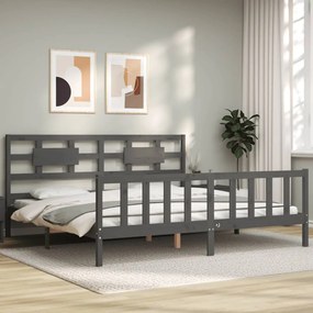 3192578 vidaXL Cadru pat cu tăblie 200x200 cm, gri, lemn masiv