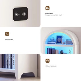 DUA206 - Vitrina LED 75cm, Dulap SMART, rotund pentru birou, Biblioteca Living, Rafturi Dormitor, Dining, Hol - Alb / Negru / Maro