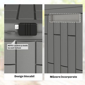 Outsunny Ladă de Depozitare pentru Grădină 227L din Rășină Rezistentă la Apă și UV cu Închidere, 106,5x43x54,5 cm, Gri | Aosom Romania