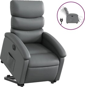 vidaXL Fotoliu rabatabil electric cu ridicare, gri, piele ecologică
