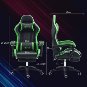 Vinsetto Scaun Gaming cu Înălțime Reglabilă, Scaun Gaming Ergonomic cu Spătar Rabatabil, 65x65x121-129 cm, Negru | Aosom Romania