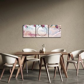 Tablou - Flori roz și marmură roz (cu ceas) (90x30 cm)