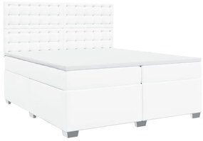 3290737 vidaXL Pat box spring cu saltea, alb, 200x200 cm, piele ecologică