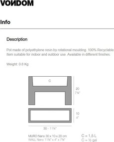 Ghiveci plante design decorativ modern interior / exterior NANO MURO 10x30x20cm