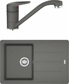 Set chiuveta bucatarie compozit Franke Basis 1 cuva cu picurator 78x50 cm finisaj Stone Grey mat cu baterie Novara Plus