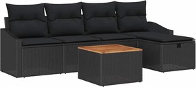 vidaXL Set de canapele pentru grădină cu pernă 6 pcs Negru Rattan poli
