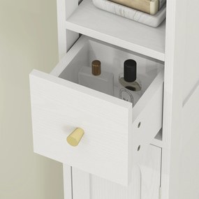 HOMCOM Coloană de baie, mobilier de depozitare, 2 uși, sertar, compartiment deschis, raft reglabil, alb | Aosom Romania