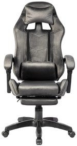 RESIGILAT- Scaun gaming, masaj în perna lombară, suport picioare, textil, Gri