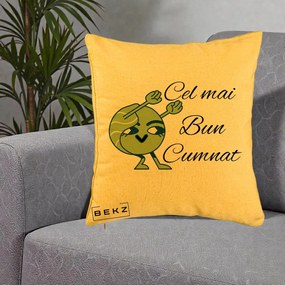 Cadou pentru Cumnat - Perna Personalizata Cel mai Bun Cumnat cu Personaj Funny Verde, 40x40 cm, Galben, Husa Detasabila, Perna Inclusa, BEKZ®