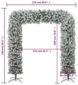 Arcada pom de Craciun cu zapada pufoasa, 240 cm 1, Alb si verde, 240 cm