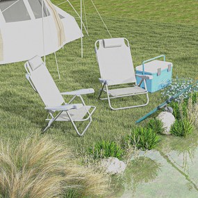 Outsunny Set 2 Scaune de Camping Pliabile cu Tetieră Căptușită și Spătar Reglabil în 6 Poziții, 62x65x80 cm, Gri Deschis | Aosom Romania