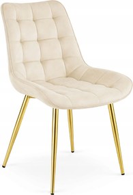 OFERTA Scaun de catifea bej deschis BERA cu picioare aurii II. calitate