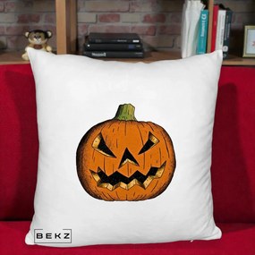 Perna Decorativa Halloween Dovleac Portocaliu Clasic, 40x40 cm, Alb Pufos, Husa Detasabila, Perna Inclusa, BEKZ®