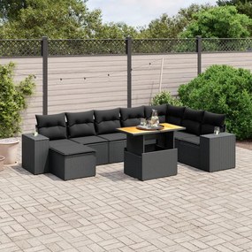 3272770 vidaXL Set mobilier de grădină cu perne, 9 piese, negru, poliratan