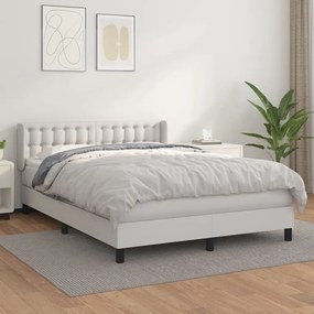 3130776 vidaXL Pat box spring cu saltea, alb, 140x190 cm, piele ecologică