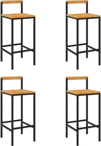 vidaXL Scaune de bar, 4 buc, negru, poliratan și lemn masiv de acacia