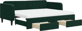 vidaXL Pat de zi cu extensie și sertare verde închis 90x200 cm catifea