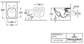 Set vas wc suspendat, Villeroy &amp; Boch, Venticello, cu capac soft close si quick release, alb alpin