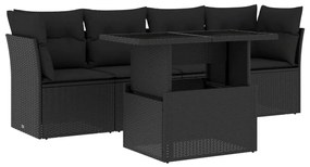vidaXL Set mobilier de grădină cu perne, 5 piese, negru, poliratan