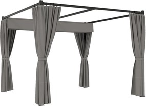 Outsunny Pergolă Retractabilă 3x3 m, Foișor de Grădină cu Perdele, pentru Grătar, Terasă, Deck, Bej | Aosom Romania