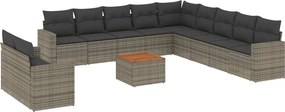 vidaXL Set canapea de grădină cu perne, 12 piese, gri, poliratan