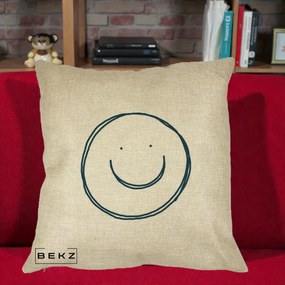 Perna Decorativa Smile Desen Minimalist, 40x40 cm, Crem, Husa Detasabila, Perna Inclusa, BEKZ®