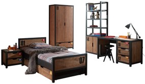 Set Mobilier pentu Copii ALEX, 5 Piese, Pat 90x200 cm, Pin Masiv cu Metal Negru – Vipack