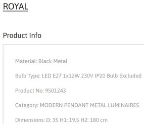 Lustra/Pendul design modern ROYAL negru