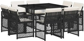 vidaXL Set mobilier de grădină cu perne, 9 piese, negru, poliratan