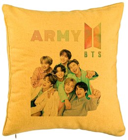 Perna Decorativa BTS Army cu Semnaturi 2, 40x40 cm, Galben, Husa Detasabila, Burduf