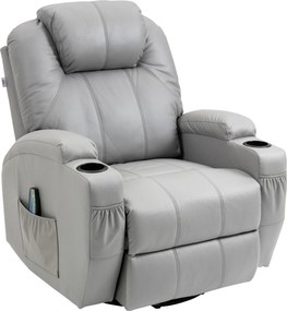 HOMCOM Fotoliu de Masaj și Reclinabil cu Suport pentru Picioare din Piele PU Gri | Aosom Romania