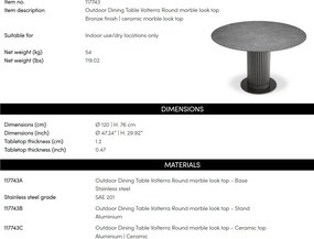 Masa pentru exterior si interior design LUX Volterra, 120cm