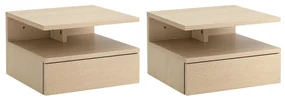 HOMCOM Set de 2 Noptiere Moderne Suspendate pentru Dormitor cu Sertar si Blat  din Lemn 35x32x22.5cm, Stejar | Aosom Romania