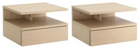 HOMCOM Set de 2 Noptiere Moderne Suspendate pentru Dormitor cu Sertar si Blat  din Lemn 35x32x22.5cm, Stejar | Aosom Romania