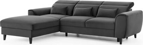 Colțar gri închis extensibil/cu spațiu de depozitare cu tapițerie din catifea (cu colț pe partea stângă/cu șezlong) Foble – ELTAP
