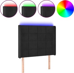vidaXL Tăblie de pat cu LED, negru, 93x16x118/128 cm, catifea