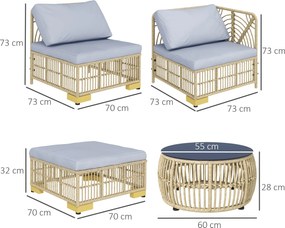 Outsunny Garnitură de grădină, 5 piese, incl. perne de șezut, ratan sintetic, cadru din oțel rezistent la rugină, gri deschis | Aosom Romania