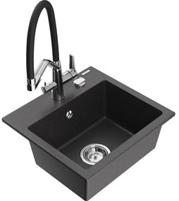 Mexen Milo chiuvetă de bucătărie din granit cu 1 cuvă și bateria de bucătărie Duo, negru cu stropi - 6505-76-671701-07
