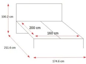 Pat Dormitor Cu Tablie Tapitata Casablanca Loft Gri, Dimensiune Saltea 160 X 200 Cm