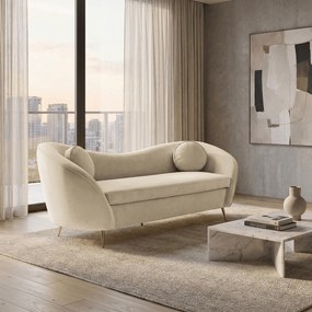 Canapea cu 3 locuri de design, ţesătură Velvet bejgold crom auriu, EZIO TYP 3