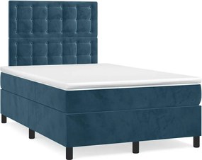 vidaXL Pat box spring cu saltea, albastru închis, 120x190 cm, catifea
