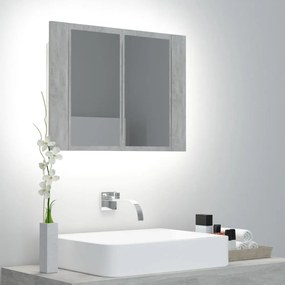 804960 vidaXL Dulap de baie cu oglindă și LED, gri beton, 60x12x45 cm