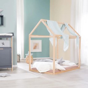 Pat pentru copii în culoare naturală de tip casă din bambus cu saltea/fără somieră 70x140 cm House Bed – Roba