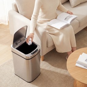 HOMCOM Coș Gunoi 12L cu Senzor Infraroșu, Buton Touch și Găleată Detașabilă, Coș de Gunoi din Oțel Inoxidabil, ABS și PP, 28x22x41 cm, Argintiu | Aosom Romania