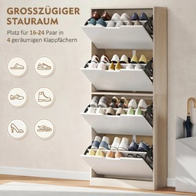 HOMCOM Dulap Subțire pentru Pantofi cu 4 Sertare pentru 16 de Perechi de Pantofi 62.5x26x156 cm, Culoare Lemn și Alb | Aosom Romania