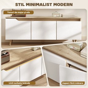 HOMCOM Suport TV, Mobilier TV pentru Televizoare de până la 55", cu 3 Compartimente și Raft Reglabil, Mobilier pentru Living cu 5 Picioare din Lemn, Stejar și Alb | Aosom Romania