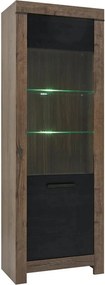 Vitrina BALIN, stejar/negru, PAL/sticla, cu iluminare LED, 68x40x197 c